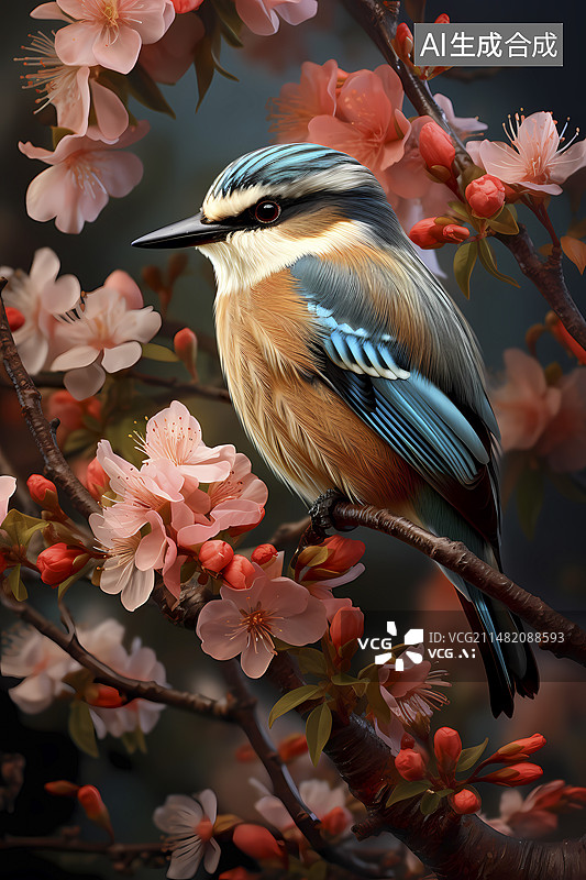 【AI数字艺术】刺绣艺术花鸟图案海报背景装饰画图片素材