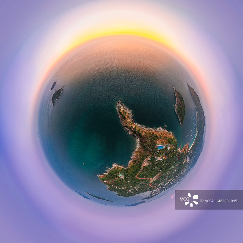 泰国普吉岛（神仙半岛）蓬贴海角Promthep view point星球小行星360度高空航拍图片素材