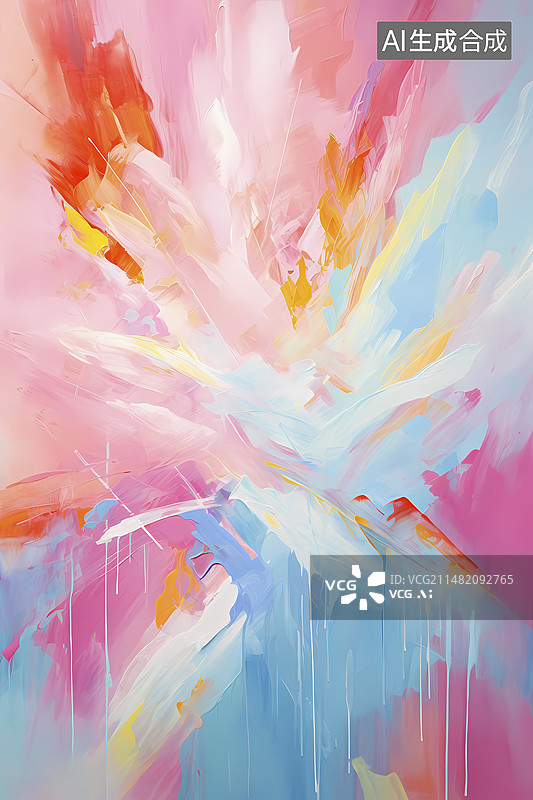 【AI数字艺术】彩虹色欢快色调艺术感质感厚涂笔触抽象装饰画图片素材