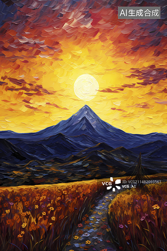 【AI数字艺术】日照金山艺术感质感厚涂笔触抽象装饰画图片素材