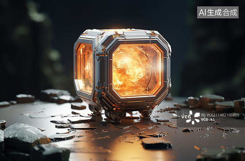 【AI数字艺术】黑色背景下桌子上的发光灯泡特写镜头图片素材