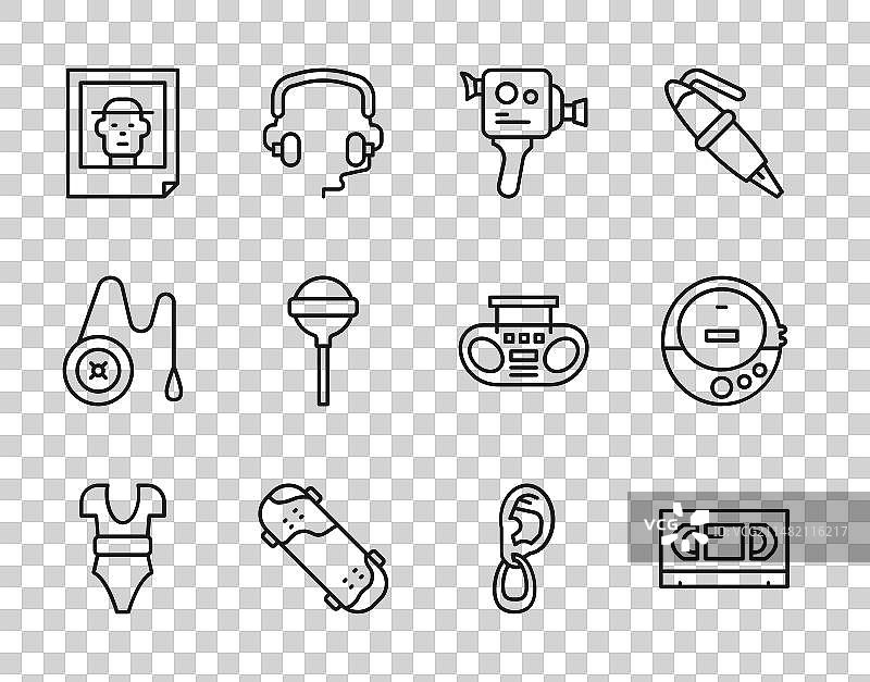 泳装VHS录像带复古线条组合图片素材