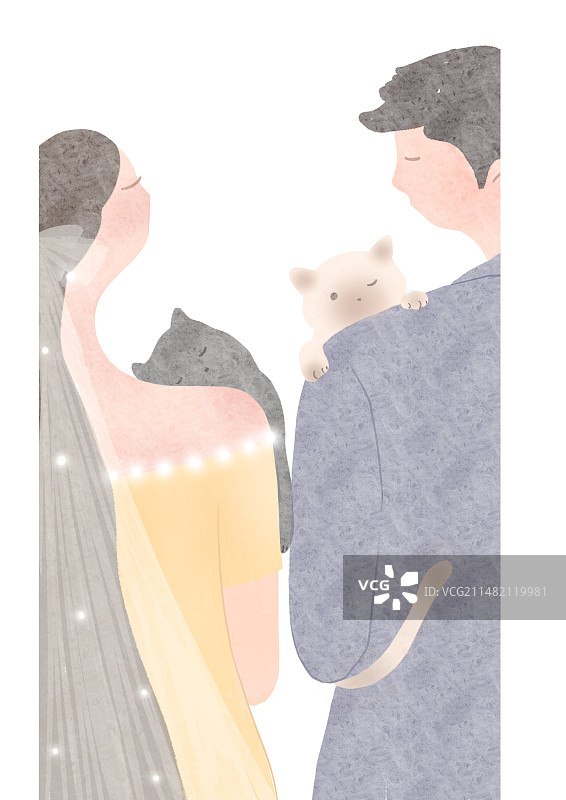 有你有我还有猫猫婚礼插画图片素材