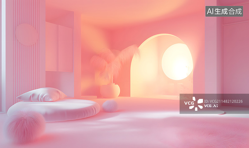 【AI数字艺术】一个粉色的电商室内背景图片素材