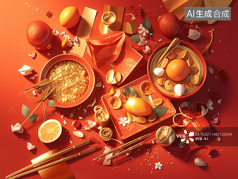 【AI数字艺术】中式 年夜饭 饭后甜点图片素材