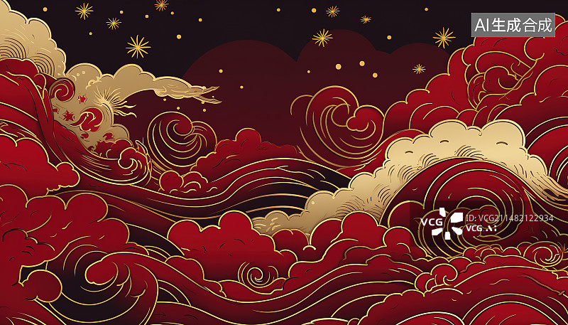 【AI数字艺术】红色背景下的牡丹花装饰图片素材