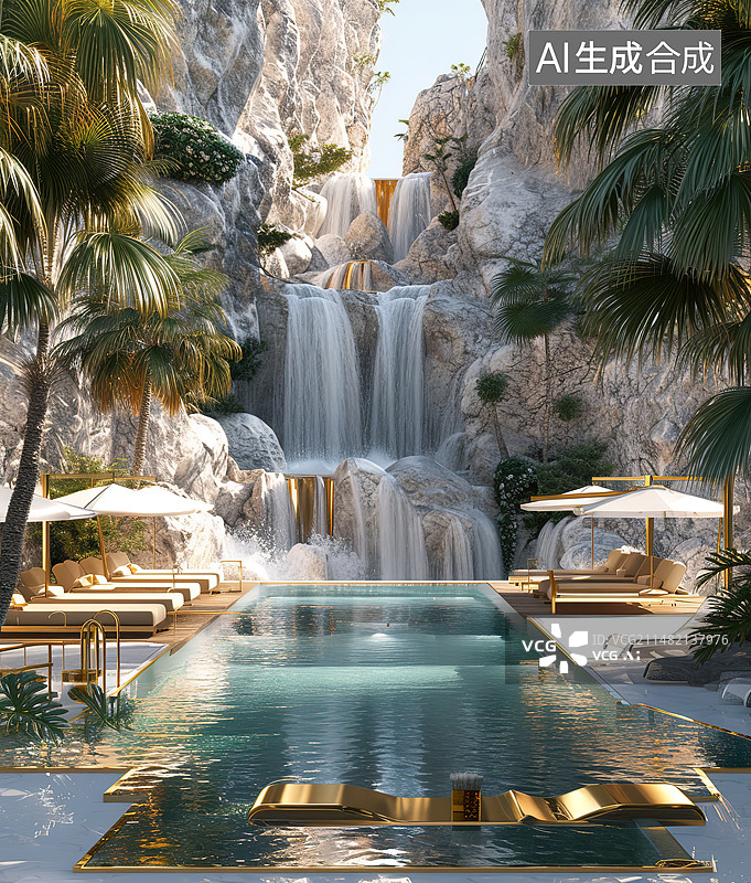 【AI数字艺术】热带度假酒店的游泳池图片素材