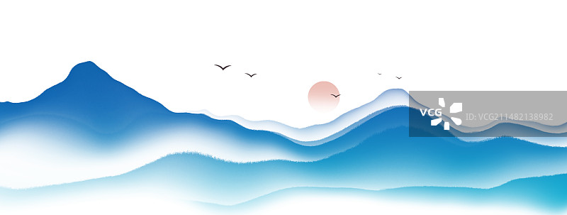 新中式水墨山水风景插画图片素材