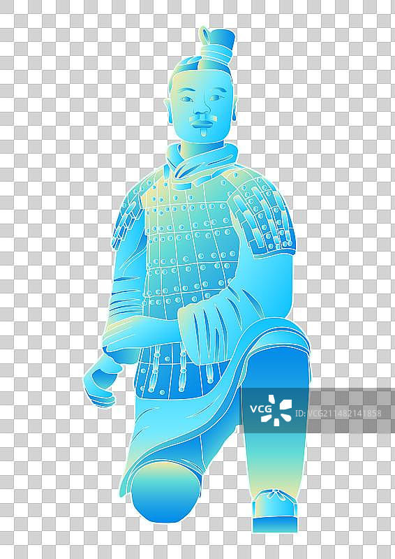 西安兵马俑蓝色矢量插画元素图片素材