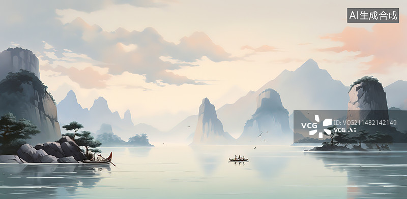 【AI数字艺术】美丽的日落在热带海洋与长尾船在南部图片素材