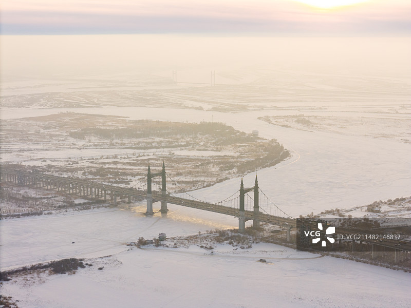 哈尔滨阳明滩大桥航拍图片素材