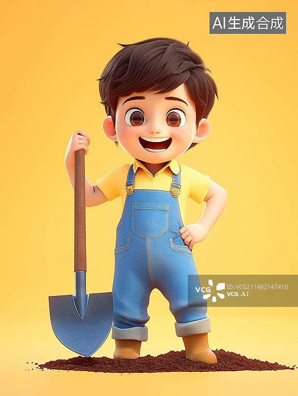 【AI数字艺术】拿着铲子的儿童图片素材