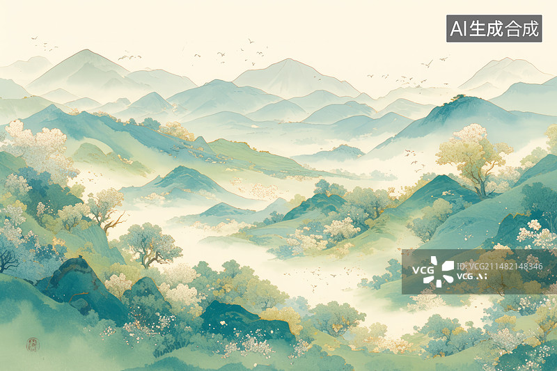 【AI数字艺术】中国风山水画图片素材