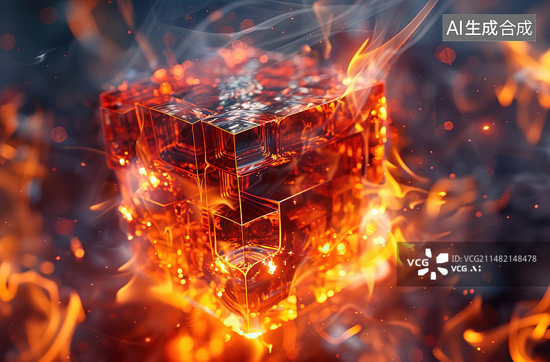 【AI数字艺术】燃烧的火花的特写镜头图片素材