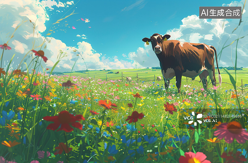 【AI数字艺术】在多云的天空中拍摄田野上的罂粟花图片素材