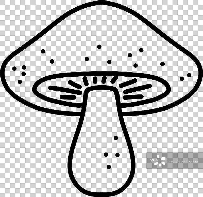 香菇蘑菇线条描线卡通插画元素线稿图片素材