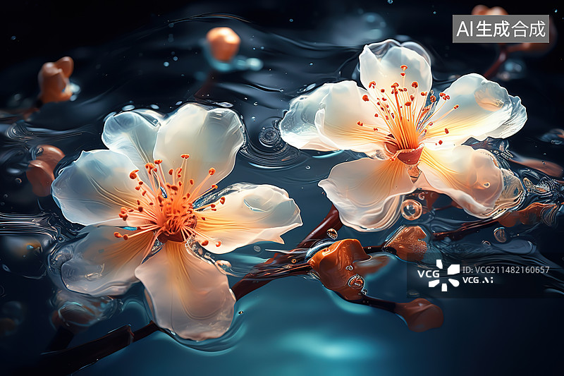 【AI数字艺术】白色开花植物特写镜头图片素材