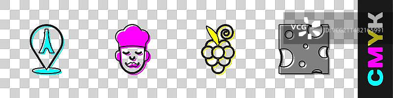 埃菲尔铁塔厨师葡萄水果奶酪图标组合图片素材