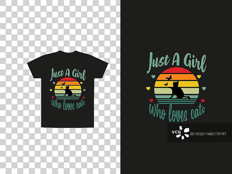 热爱猫咪的女孩T恤设计图片素材