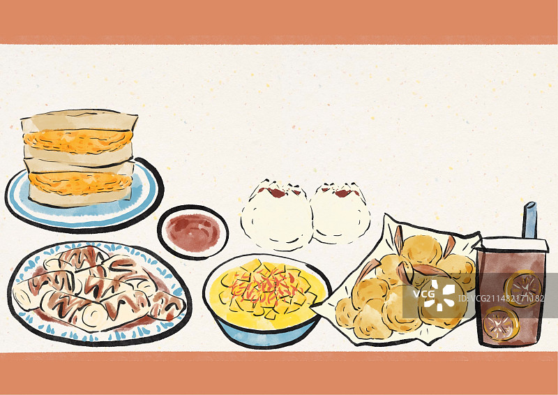水墨风香港美食插画图片素材