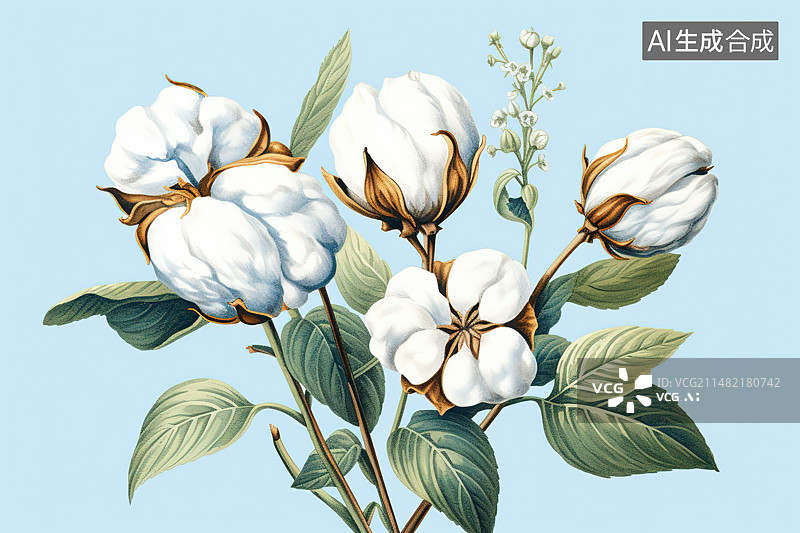 【AI数字艺术】蓝天下白色开花植物的低角度视图图片素材