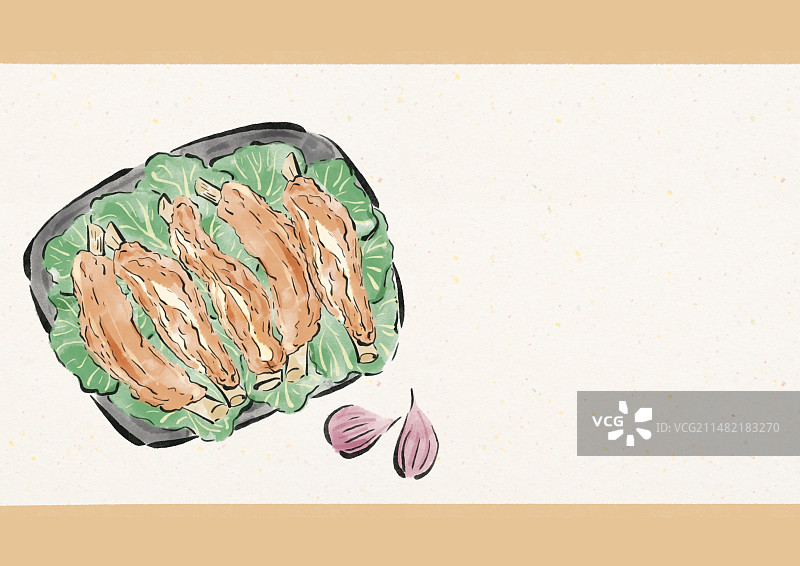 水墨风宁夏美食插画-盐池滩羊图片素材