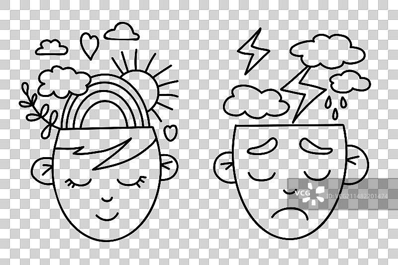 两个头部，分别表达悲伤和快乐图片素材