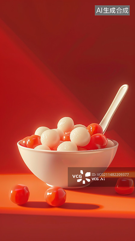 【AI数字艺术】红色背景下的一碗小西红柿图片素材