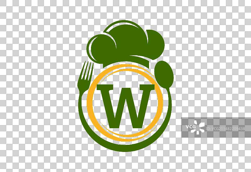 字母W厨师帽餐具标志图片素材