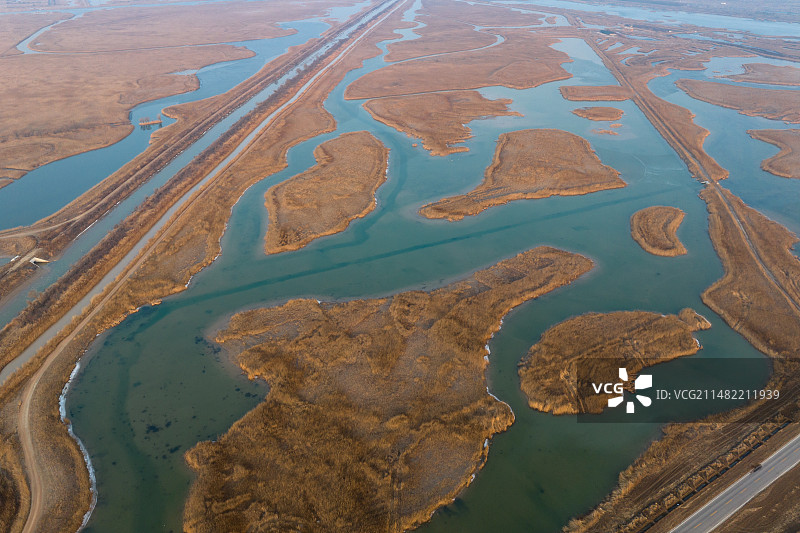 山东东营黄河入海口湿地航拍图片素材