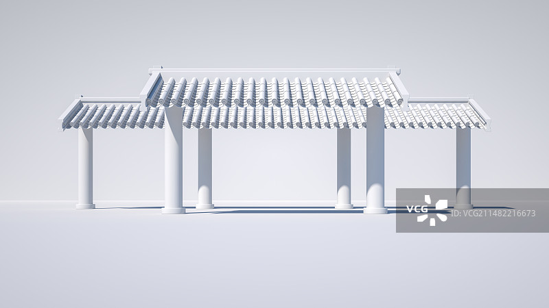 白色背景下的古代中式建筑屋檐图片素材
