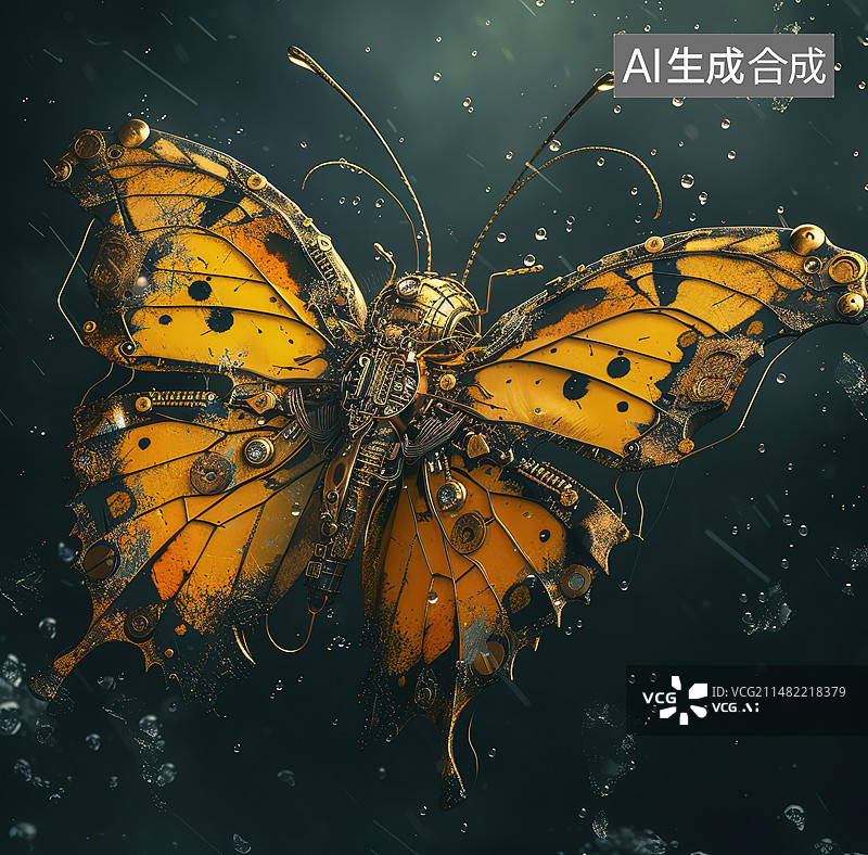 【AI数字艺术】蝴蝶栖息在树叶上的特写镜头图片素材