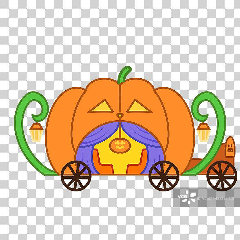 南瓜马车卡通描边扁平插画图片素材