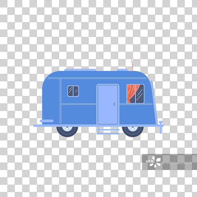 蓝色拖车移动汽车小屋露营车图片素材