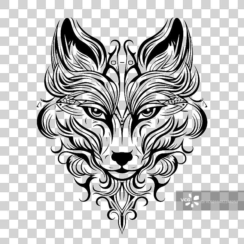 手绘狐狸头素描图片素材