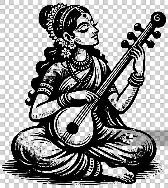 弹吉他的印度女孩图片素材