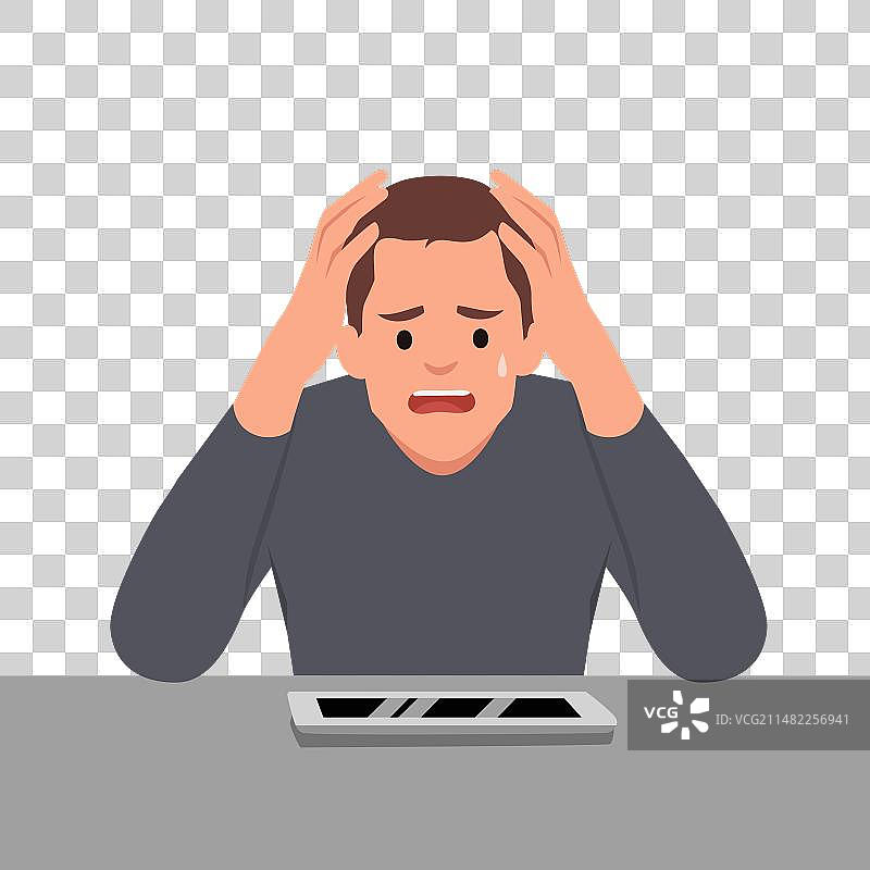用手机通话感到害怕的年轻卡通人物图片素材