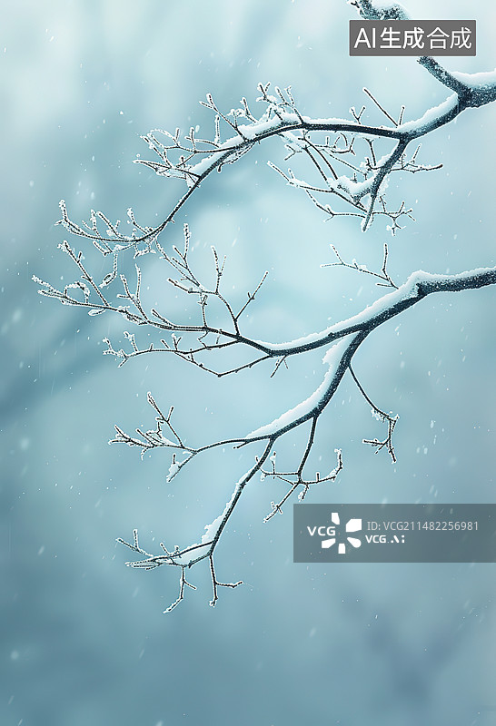 【AI数字艺术】冬季光秃秃的树对着天空的低角度视图图片素材