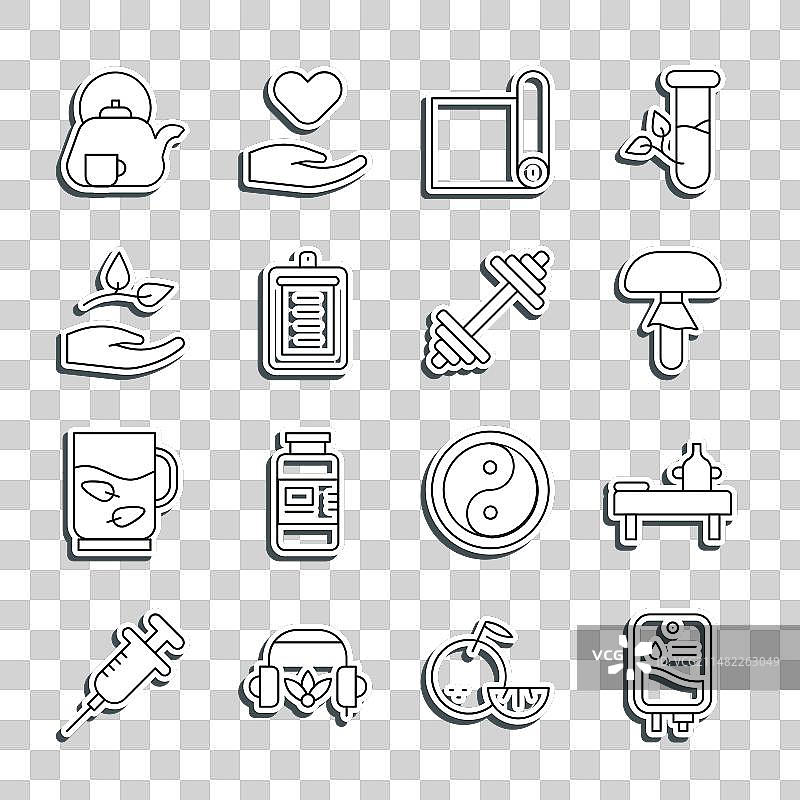 输液袋、按摩台和精油、蘑菇图片素材