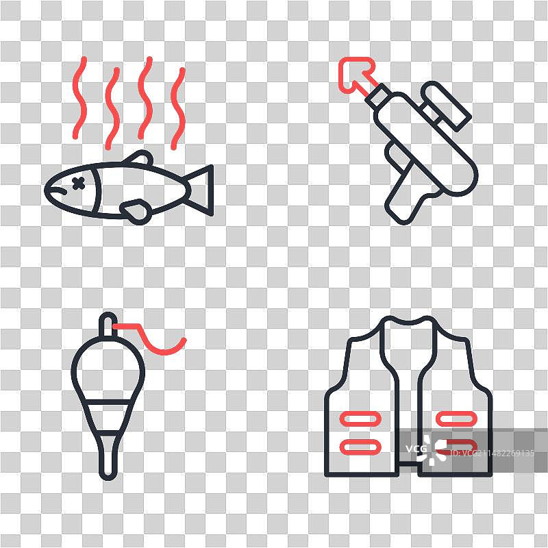 鱼叉、鱼漂和救生衣图片素材