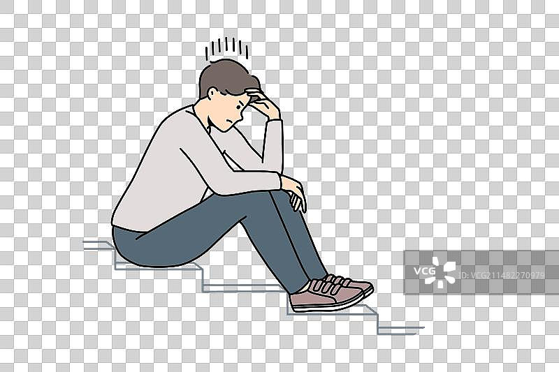 有压力的男人坐在楼梯上思考图片素材