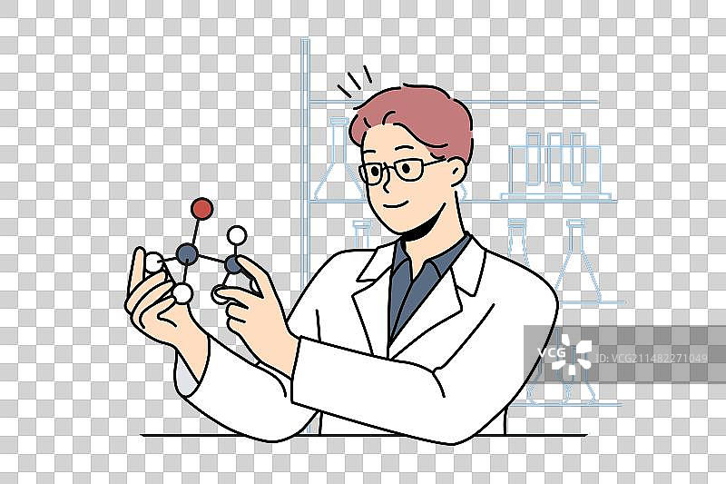 男科学家研究原子模型图片素材