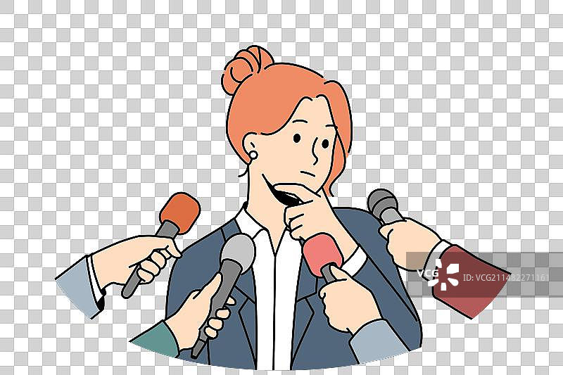 与记者交谈的沉思女性政治家图片素材