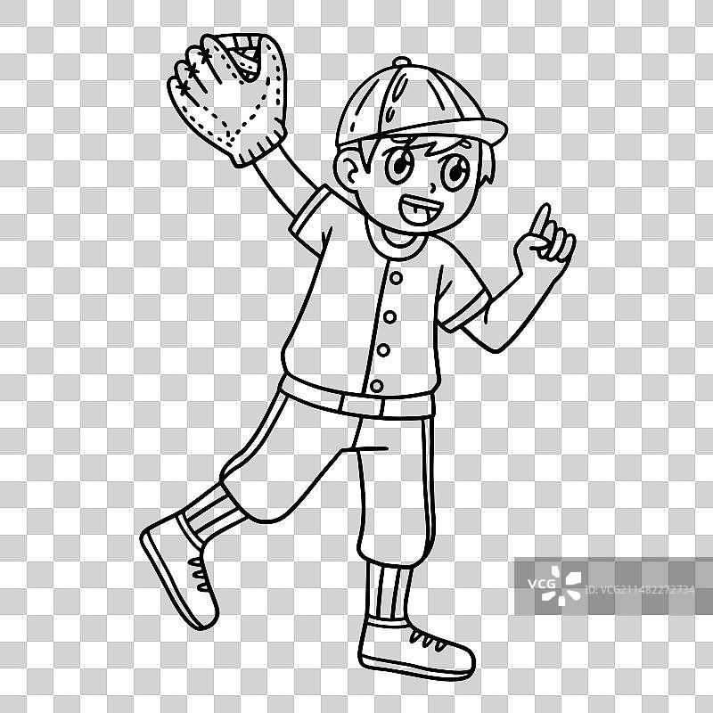 棒球男孩投手挥手着色页图片素材