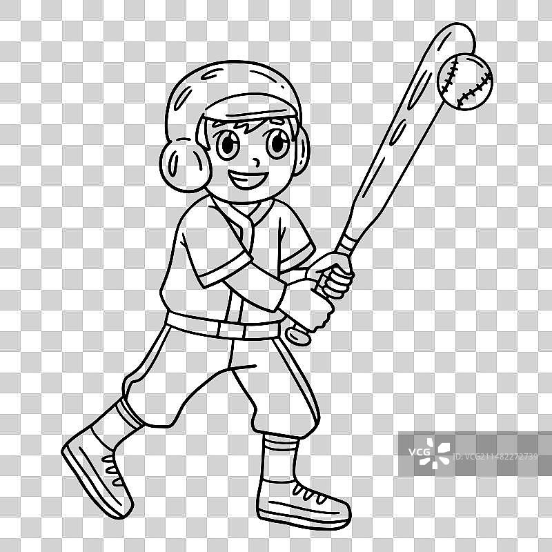男孩击打棒球独立填色页图片素材