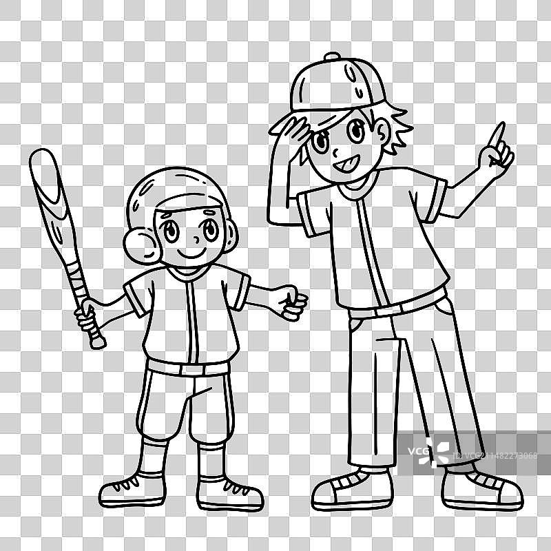 棒球男孩和教练的独立着色页图片素材