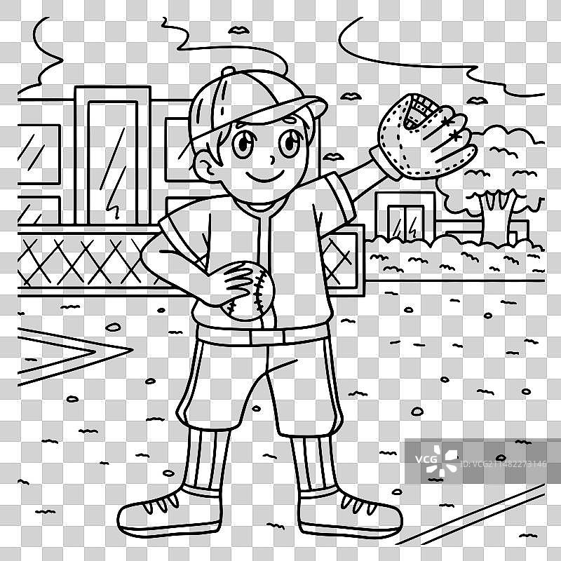 儿童棒球投手涂色页图片素材