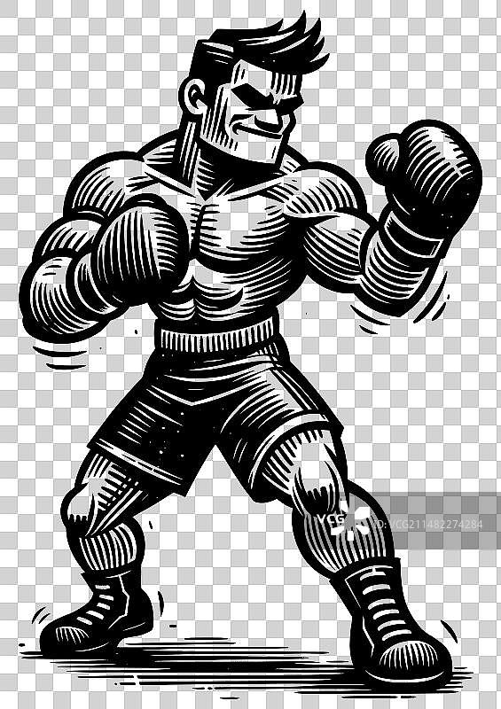 拳击冠军麻胶版画图片素材