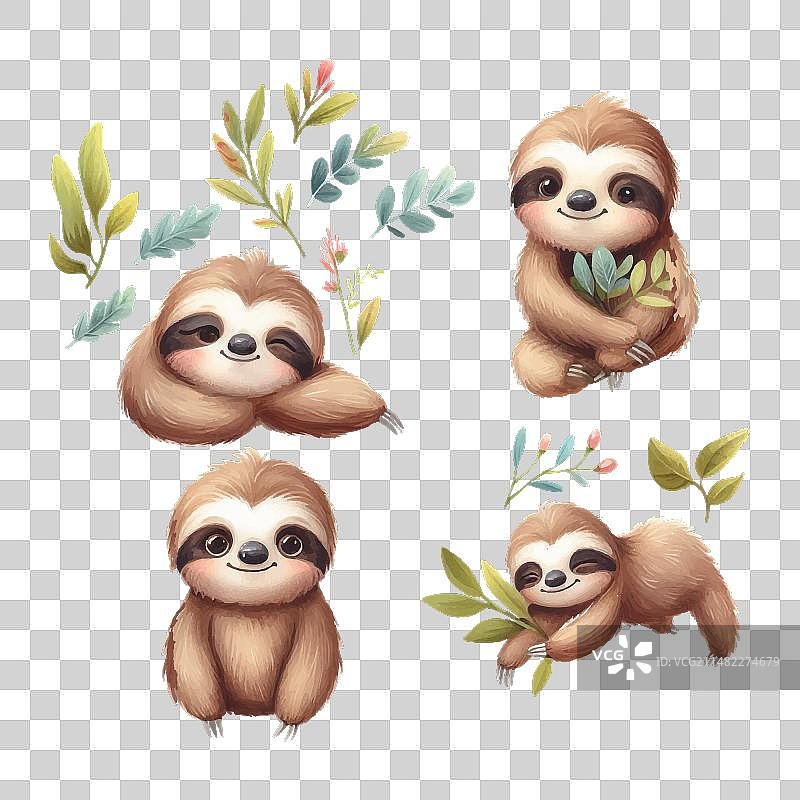 树懒动物水彩文件图片素材