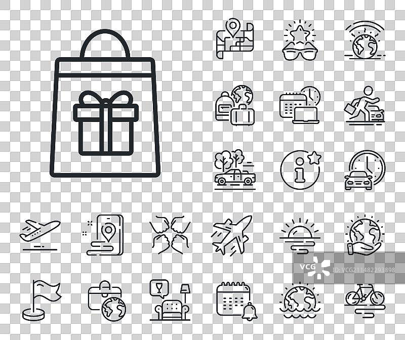 带礼品盒线条图标的购物袋与飞机图片素材